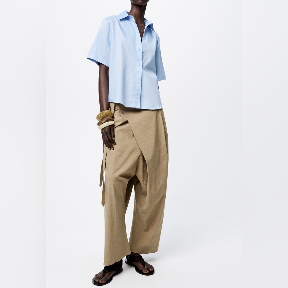 NWT Zara Blue Poplin Button Up Shirt ZW Collection